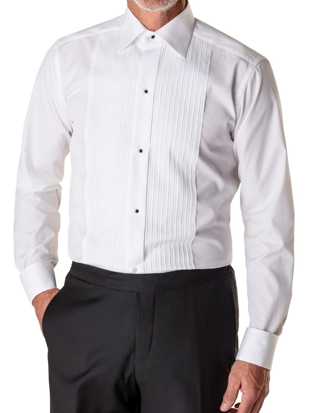 ETON Slim Fit Pleated Bib Tuxedo Shirt White 42 / 16.5 French Cuff
